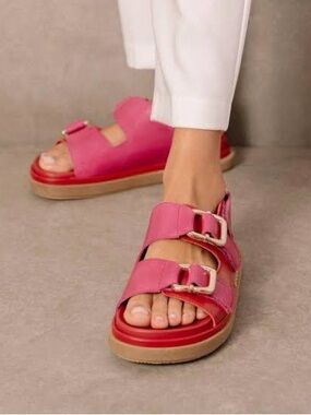 ALOHAS Harper Leather Slingback Buckled Sandal In Red